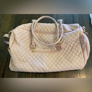 Quilted Blush Pink Travel Duffel with Gold Accents